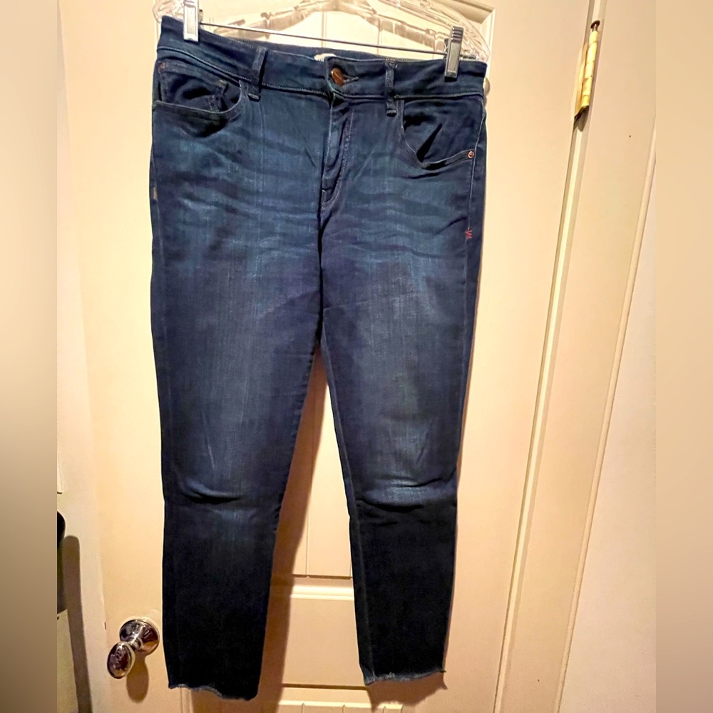 Warp + Weft Blue Denim SFO San Francisco Skinny Jeans with frayed hem